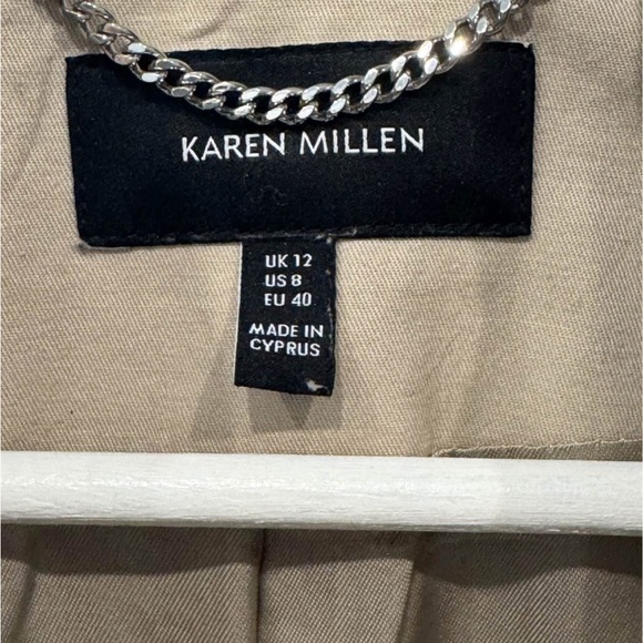 Karen Millen Double-Breasted Studded Tan Trench Coat Size 8 - Picture 4 of 4